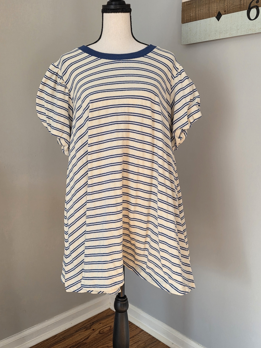 Cider Blue and Cream Striped Tee with Trim